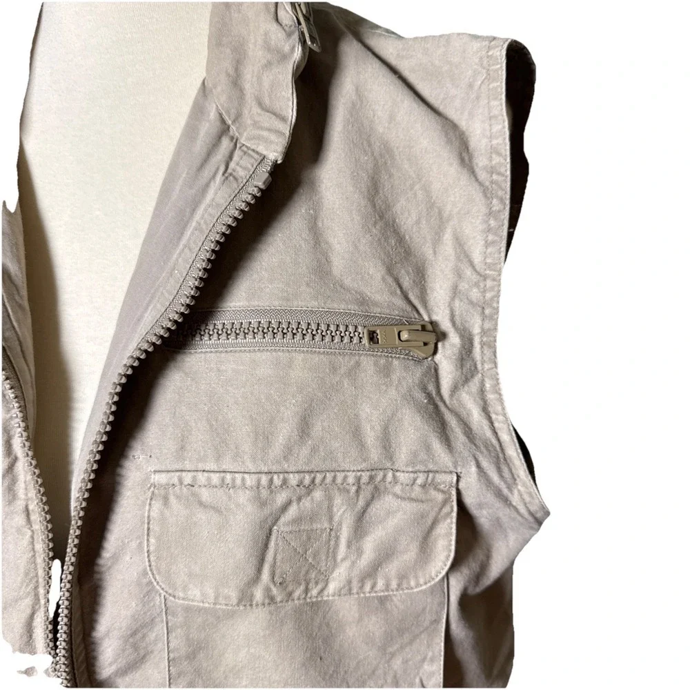Vintage Banana Republic Cargo Zip Vest Jacket‎ Mens Medium Safari Hooded Travel